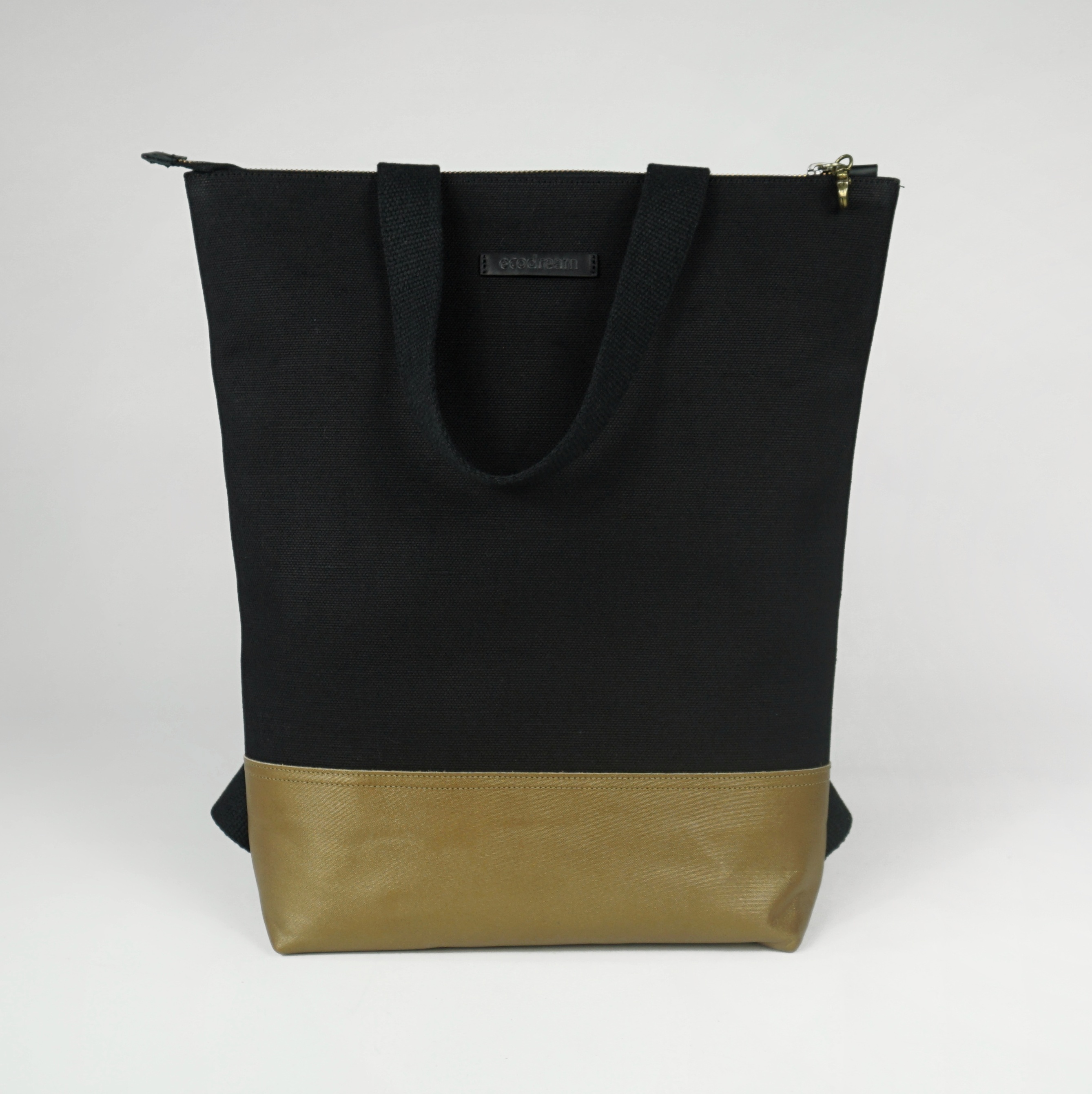 HYBRID | borsa/zaino in tessuto nero e pelle oro [PRE-ORDER] | ecodream